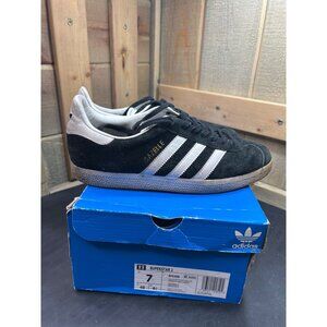 Adidas Gazelle Retro Mens Shoes Size 7 Black Suede & White Leather Original Box